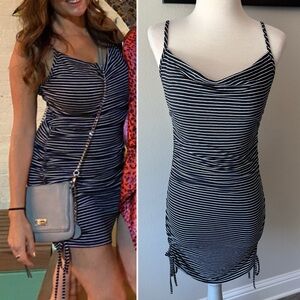 Chic Striped Mini Dress in Navy and White
